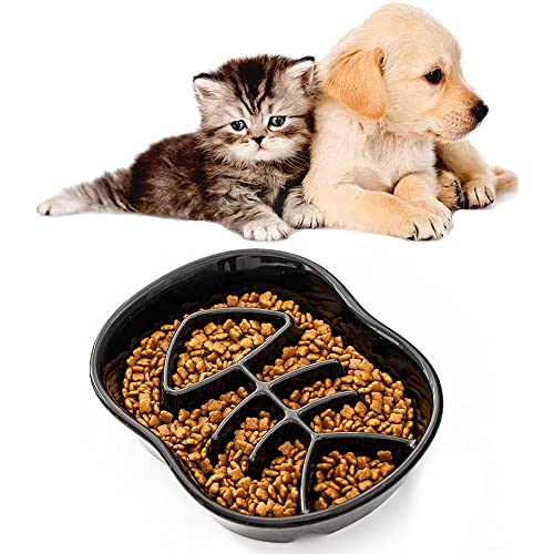 Cuenco de Alimentación Lento, Cuenco para Gatos Alimentación Lenta, Cerámica Comedero Lento para Gatos, para Gatos contra la Flatulencia, la Indigestión y la Obesidad (Negro)