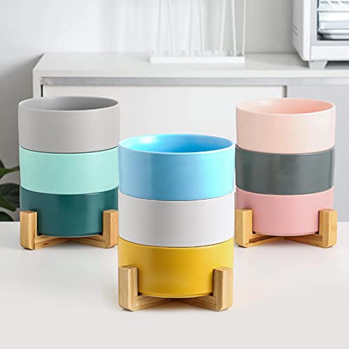Cuenco De Comida para Gatos Cuenco De Arroz para Gatos Cuenco De Comida para Perros Cuenco para Gatos Cuenco con Soporte De Madera Cuenco De Alimentación De Agua Cuenco De Cerámica para Mascotas Mora
