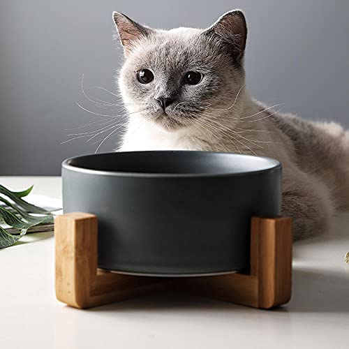 Cuenco De Comida para Gatos Cuenco De Arroz para Gatos Cuenco De Comida para Perros Cuenco para Gatos Cuenco con Soporte De Madera Cuenco De Alimentación De Agua Cuenco De Cerámica para Mascotas Mora