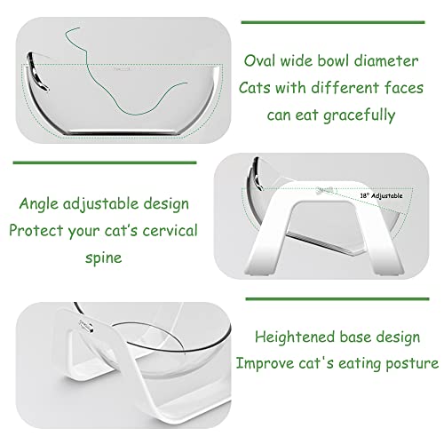 Cuenco del Gato, Cuencos para Gatos Ajustable, Comedero para Mascotas, Transparente, 15° Inclinable, Cuenco Doble, para la Alimentación y el Agua Potable de Gatos y Perros Pequeños (Blanco)