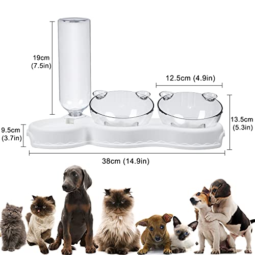 Cuenco del Gato Doble Tazón,3 en 1 Cuenco Doble para Mascotas,15°Inclinación Tazón de Alimentación para Gatos,con Bebedero Automático,Se Puede Utilizar para Gatos y Cachorros (5#)