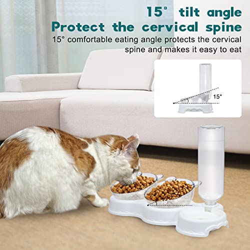 Cuenco del Gato Doble Tazón,3 en 1 Cuenco Doble para Mascotas,15°Inclinación Tazón de Alimentación para Gatos,con Bebedero Automático,Se Puede Utilizar para Gatos y Cachorros (5#)