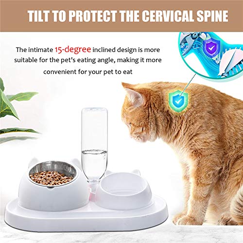 Cuenco del Gato Doble Tazón,Cuenco Doble para Mascotas,15°Inclinación Tazón de Alimentación para Gatos,Comederos Gatos Elevado con Bebedero Automático, Se Puede Utilizar para Gatos y Cachorros