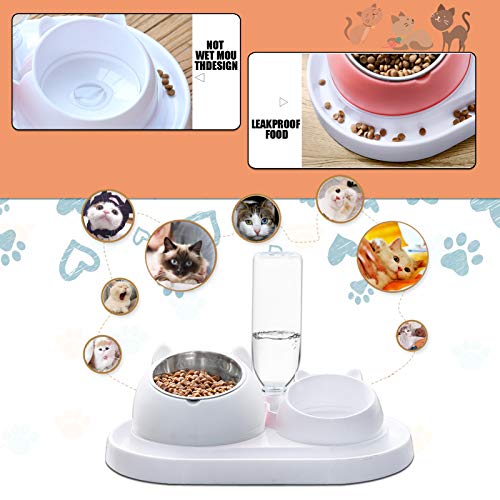 Cuenco del Gato Doble Tazón,Cuenco Doble para Mascotas,15°Inclinación Tazón de Alimentación para Gatos,Comederos Gatos Elevado con Bebedero Automático, Se Puede Utilizar para Gatos y Cachorros