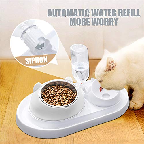 Cuenco del Gato Doble Tazón,Cuenco Doble para Mascotas,15°Inclinación Tazón de Alimentación para Gatos,Comederos Gatos Elevado con Bebedero Automático, Se Puede Utilizar para Gatos y Cachorros