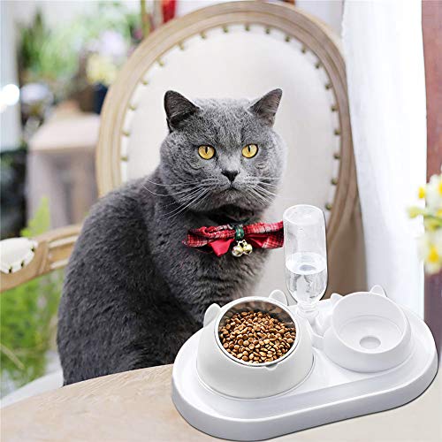 Cuenco del Gato Doble Tazón,Cuenco Doble para Mascotas,15°Inclinación Tazón de Alimentación para Gatos,Comederos Gatos Elevado con Bebedero Automático, Se Puede Utilizar para Gatos y Cachorros