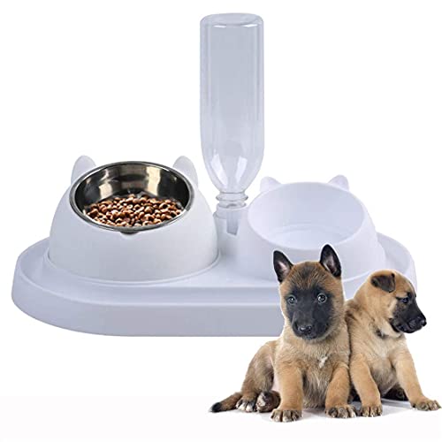 Cuenco del Gato Doble Tazón,Cuenco Doble para Mascotas,15°Inclinación Tazón de Alimentación para Gatos,Comederos Gatos Elevado con Bebedero Automático, Se Puede Utilizar para Gatos y Cachorros