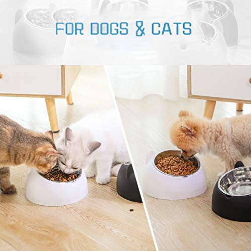 Cuenco del Gato Doble Tazón,Soporte Elevado 15 ° Tazón de alimentación para Gatos Antideslizante,Comederos Gatos Elevado 3 en 1 con Bebedero Automático,Se Puede Utilizar para Gatos y Cachorros
