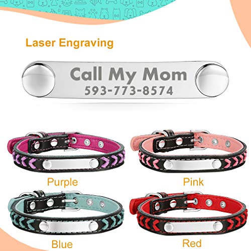Custom4U Personalizado Collar ID para Perros Correas Educativa PU para Mascotas Talla S Color Violado Placa de Identificación con Nombres y Teléfonos Grabados
