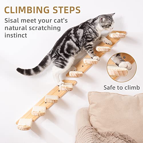 DaizySight - Estantería de escalera de madera de 13,8 pulgadas para pared, con cuerda de sisal para rascar, estantes para mascotas para escalada de gato, jugar al descansar