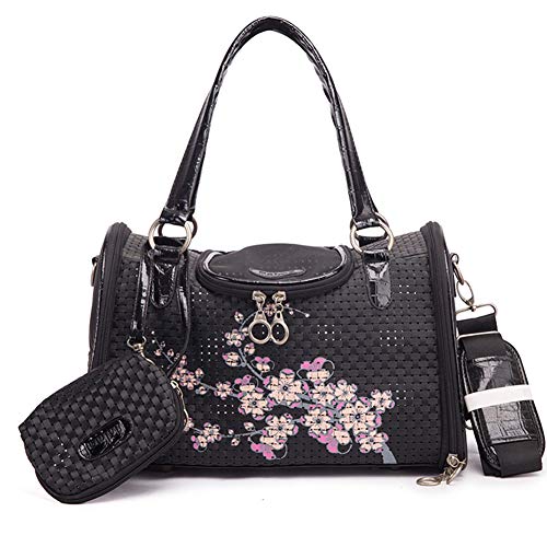 DALEI Fashion Pet Carrier Dog Carrier Purse Bolso para Perros Bolso de Mano para Mascotas para Perros pequeños y Gatos Aprobado por la aerolínea,Negro