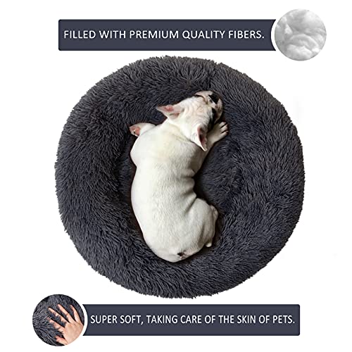 DanceWhale Redonda Cama Perro Gato Cama Cama de Felpa para Mascota Lavable Sofa Suave Cachorro Calentito Cojín(60cm, Gris Oscuro)