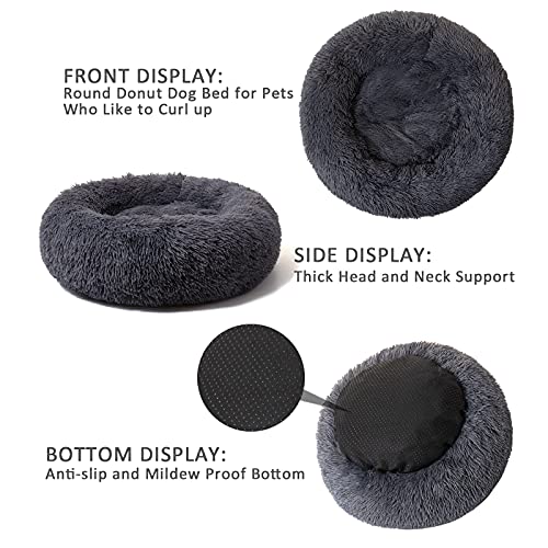 DanceWhale Redonda Cama Perro Gato Cama Cama de Felpa para Mascota Lavable Sofa Suave Cachorro Calentito Cojín(60cm, Gris Oscuro)