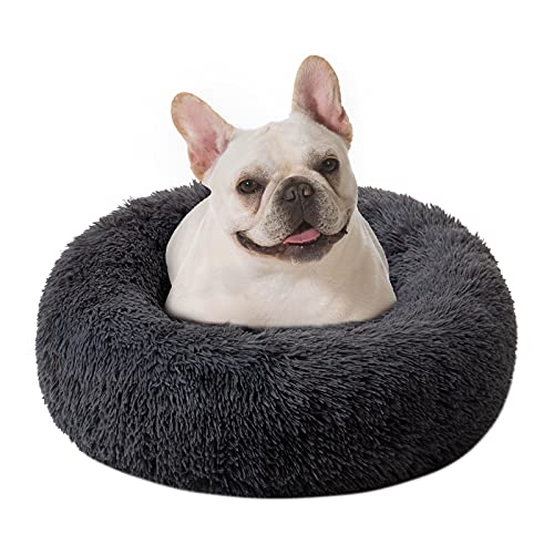 DanceWhale Redonda Cama Perro Gato Cama Cama de Felpa para Mascota Lavable Sofa Suave Cachorro Calentito Cojín(60cm, Gris Oscuro)