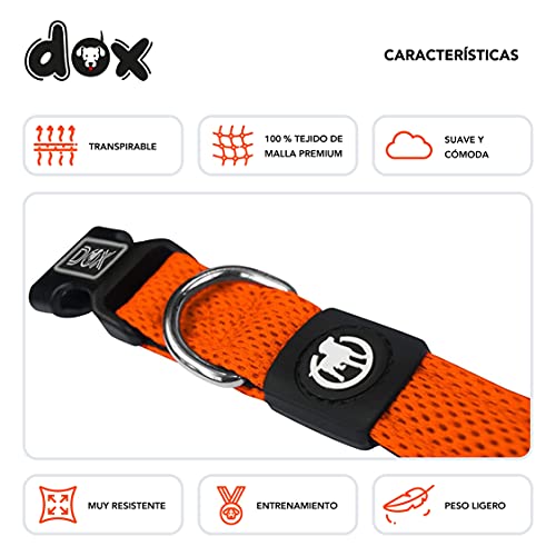 DDOXX Collar Perro Air Mesh, Ajustable, Acolchado | Muchos Colores & Tamaños | para Perros Pequeño, Mediano y Grande | Collares Accesorios Gato Cachorro | Naranja, S
