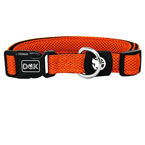 DDOXX Collar Perro Air Mesh, Ajustable, Acolchado | Muchos Colores & Tamaños | para Perros Pequeño, Mediano y Grande | Collares Accesorios Gato Cachorro | Naranja, S