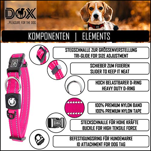 DDOXX Collar Perro Nylon, Reflectante, Ajustable | Muchos Colores & Tamaños | para Perros Pequeño, Mediano y Grande | Collares Accesorios Gato Cachorro | Rosado Rosa, M