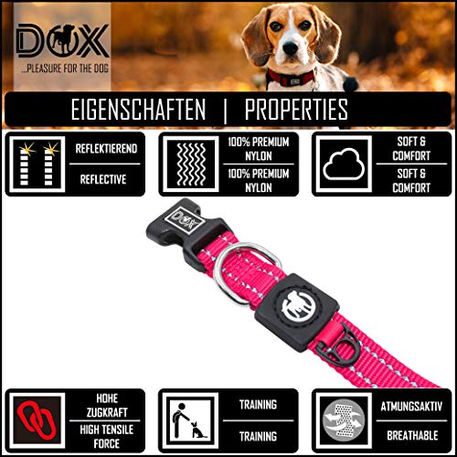 DDOXX Collar Perro Nylon, Reflectante, Ajustable | Muchos Colores & Tamaños | para Perros Pequeño, Mediano y Grande | Collares Accesorios Gato Cachorro | Rosado Rosa, M
