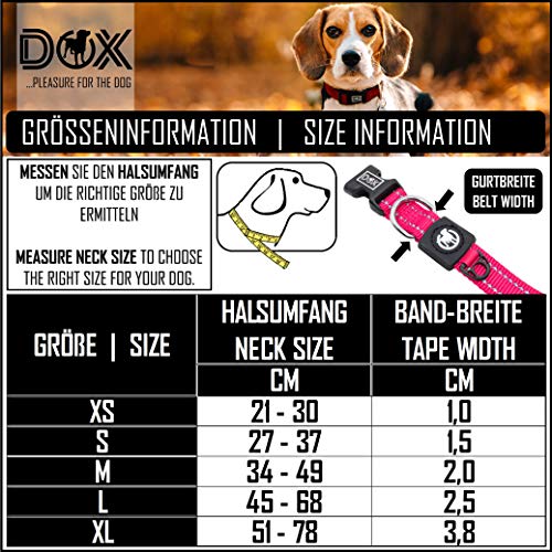 DDOXX Collar Perro Nylon, Reflectante, Ajustable | Muchos Colores & Tamaños | para Perros Pequeño, Mediano y Grande | Collares Accesorios Gato Cachorro | Rosado Rosa, M