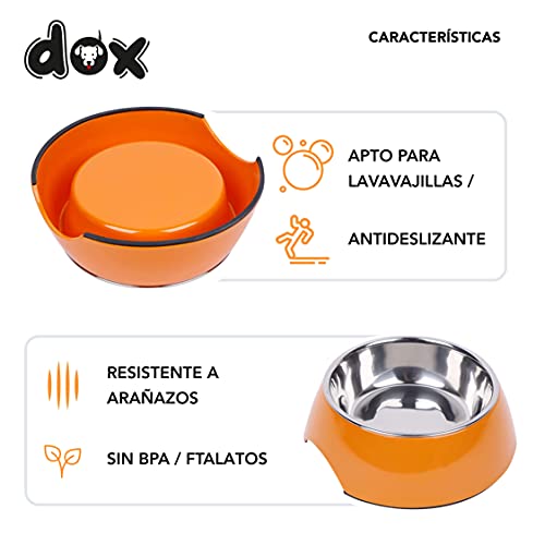 DDOXX Comedero Perro, Antideslizante | Muchos Colores y Tamaños | para Perros Pequeño, Mediano y Grande | Bol Accesorios Acero INOX-Idable Melamina Gato Cachorro | Naranja, 160 ml