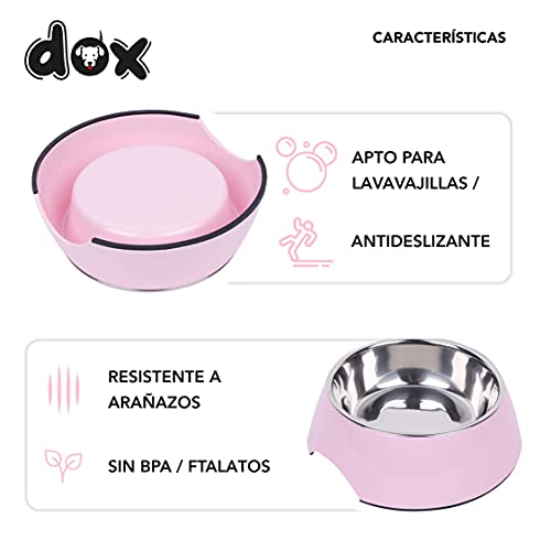 DDOXX Comedero Perro, Antideslizante | Muchos Colores y Tamaños | para Perros Pequeño, Mediano y Grande | Bol Accesorios Acero INOX-Idable Melamina Gato Cachorro | Rosado, 160 ml