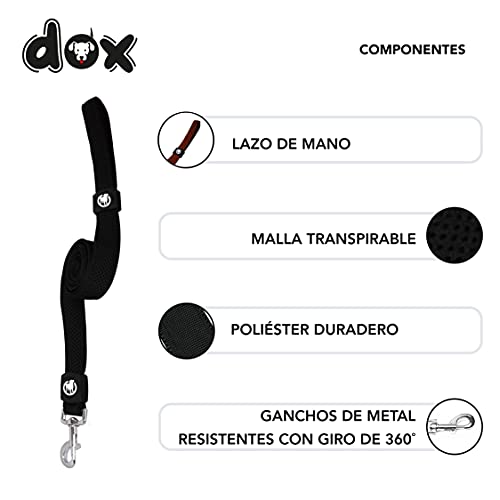 DDOXX Correa Perro Air Mesh, Acolchado, Lazo de Mano, 120 cm | Muchos Colores & Tamaños | para Perros Pequeño, Mediano y Grande | Accesorios Gato Cachorro | Negro, M