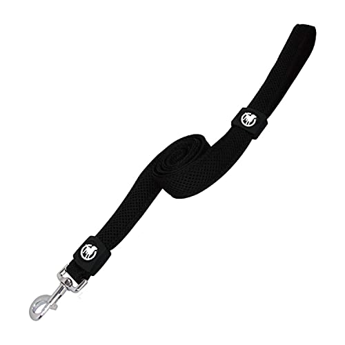 DDOXX Correa Perro Air Mesh, Acolchado, Lazo de Mano, 120 cm | Muchos Colores & Tamaños | para Perros Pequeño, Mediano y Grande | Accesorios Gato Cachorro | Negro, M
