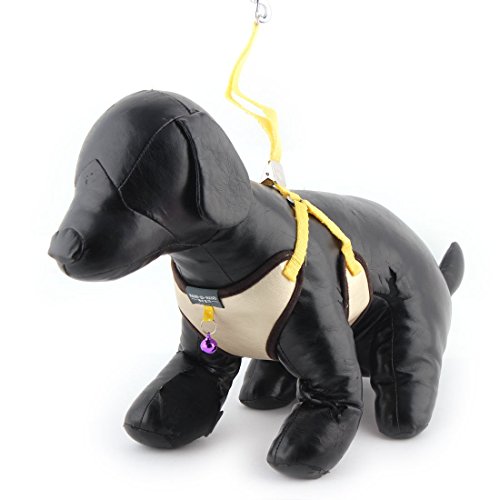 DealMux de cuero de imitación de malla transpirable perro chaleco arnés de la cadena Tamaño M tono Oro
