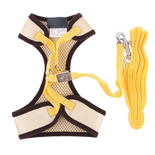 DealMux de Cuero de imitación de Malla Transpirable Perro Vestido del arnés del Chaleco Cadena Tamaño XL Tono Oro