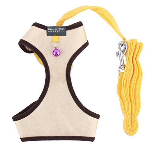 DealMux de Cuero de imitación de Malla Transpirable Perro Vestido del arnés del Chaleco Cadena Tamaño XL Tono Oro