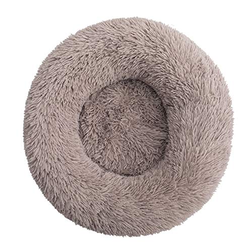 Decdeal Cama de Gato Donut Base Cama Redonda Impermeable Antideslizante Lavable a Máquina Duradera para Mascotas Cama de Lujo Mullida para Perros Cachorros Gatitos (50cm Beige)