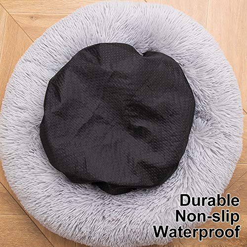 Decdeal Cama de Gato Donut Base Cama Redonda Impermeable Antideslizante Lavable a Máquina Duradera para Mascotas Cama de Lujo Mullida para Perros Cachorros Gatitos (40cm Cian)