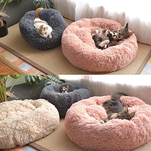 Decdeal Cama de Gato Donut Cama Redonda Cómoda Felpa Corto con una Bola de Sisal Juguete Nido de Gatitos Cachorros para Dormir Descansar