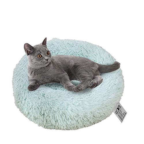 Decdeal Cama de Gato Donut Cama Redonda Cómoda Felpa Corto con una Bola de Sisal Juguete Nido de Gatitos Cachorros para Dormir Descansar