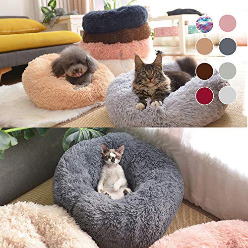 Decdeal - Cama para gato, cama para perro, cama blanda, redonda, para mascotas, cama para perro o gatito