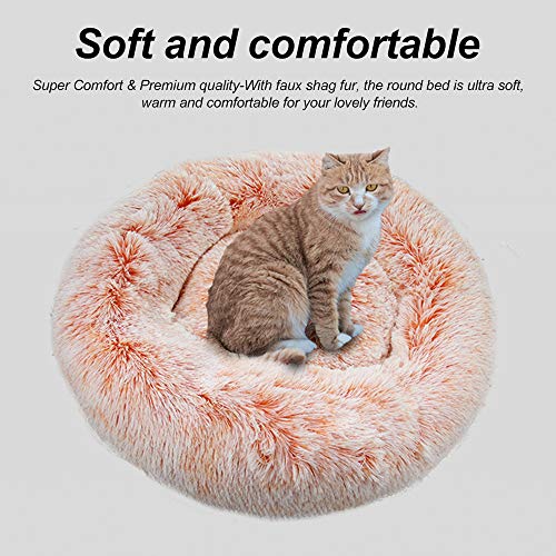 Decdeal - Cama para perros y gatos, redonda, grande, cojín para cama de peluche, para perros y gatos, suave y cálida, 40/50/60/70/80 cm, rosa, gris, naranja, café, azul oscuro