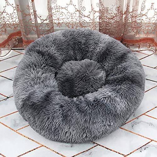 Decdeal - Cama para perros y gatos, redonda, grande, cojín para cama de peluche, para perros y gatos, suave y cálida, 40/50/60/70/80 cm, rosa, gris, naranja, café, azul oscuro