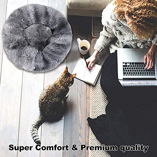 Decdeal - Cama para perros y gatos, redonda, grande, cojín para cama de peluche, para perros y gatos, suave y cálida, 40/50/60/70/80 cm, rosa, gris, naranja, café, azul oscuro