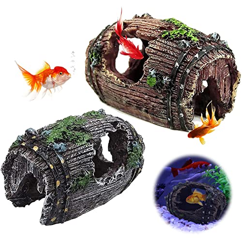 Decoración De Cueva De Pecera 2PCS Decoración De Acuario Cueva De Resina Resina Ornamento De La Cueva Cueva De Decoración De Acuario Adorno De Resina De Barril De Acuario El Juego De Pescado Y Camarón