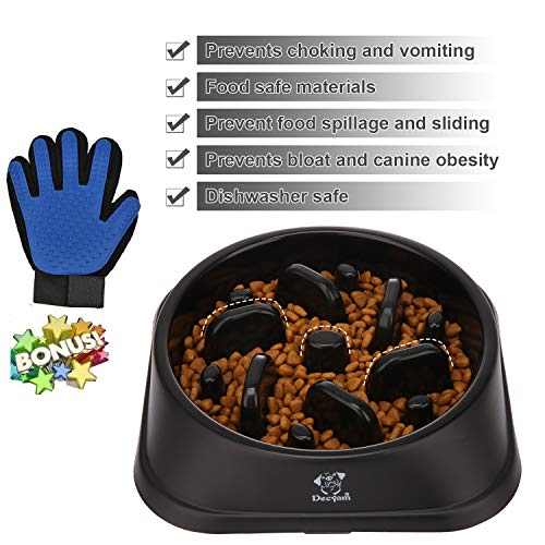 Decyam Comedero Perro Gato, Antideslizante Alimentacion Plato alimentador Tazon Comedero para Mascotas Bebedero Cuenco Bol Recipiente (Black 1)