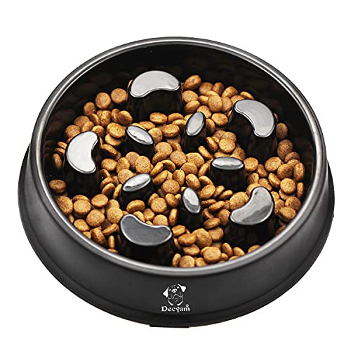 Decyam Comedero Perro Gato, Antideslizante Alimentacion Plato alimentador Tazon Comedero para Mascotas Bebedero Cuenco Bol Recipiente (Black Flower)