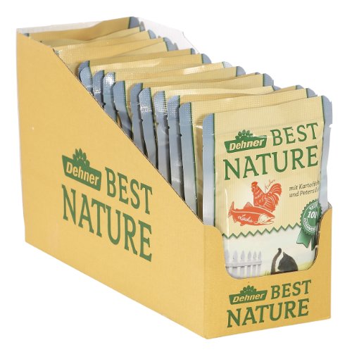 Dehner Best Nature - Comida para Gatos Adultos, salmón y Pollo con Patata, en Bolsa, 16 x 85 g (1,36 kg)
