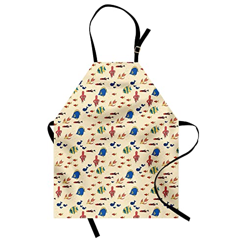 Delantal De Acuario, Coloridos Dibujos Animados, Escena Del Océano, Animales De Natación, Diversión Marítima, Pescado, Pulpo Delantales De Cocina Ajustable Delantal Personalizado Artesanía Hornear