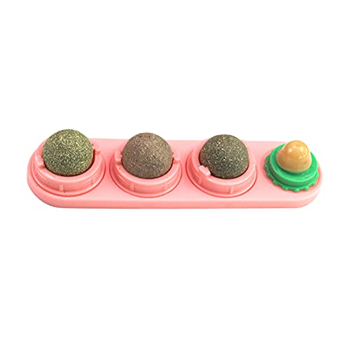 DELITLS Bola de pared Catnip 2 piezas para gatos pelota de hierba gatera juguete masticar alimentos comestibles suministros para mascotas autoadhesivo (rosa)