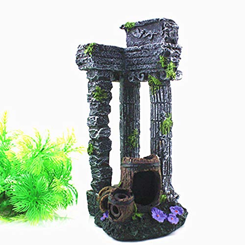 DERCLIVE Decoración de Acuario Pilares Romanos de Resina con Barriles Huecos Adorno de Paisaje de Pecera 9X7x24cm