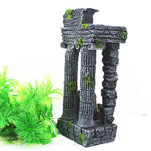 DERCLIVE Decoración de Acuario Pilares Romanos de Resina con Barriles Huecos Adorno de Paisaje de Pecera 9X7x24cm