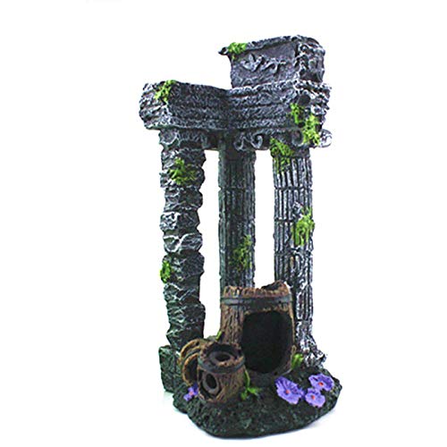 DERCLIVE Decoración de Acuario Pilares Romanos de Resina con Barriles Huecos Adorno de Paisaje de Pecera 9X7x24cm