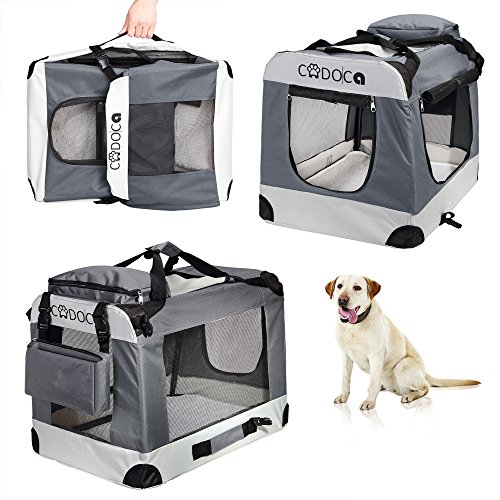 Deuba Cadoca Transportín de Mascotas Perros Gatos Bolsa de Transporte Plegable tamaño XXL Gris con Bolsillos Manta para Coche Viajes