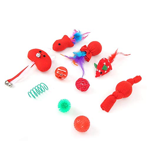 DFKEA Juguete para Mascotas Juguete para Gatos - 10PCS Peluche de plástico para Mascotas Serie de Navidad roja Teaser Divertido Juguete de Entrenamiento Interactivo para Gatos