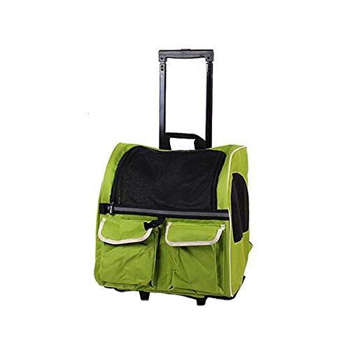DHCY Mochila para Mascotas Doble Rueda Trolley Equipaje Bolsa de Transporte Bolsa para Mascotas Perro Gato Mascota Bolsa Bolso Bandolera,Green
